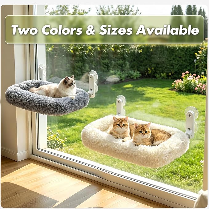 Zoratoo Foldable Cat Window Perch, Widened Cushion Cat Bed for Large Cats | M-White, Extra-Thick and Fluffy Bolster, Large Lying Space, Machine Washable, Cat Window Hammock with Sturdy Metal Frame - Image 8