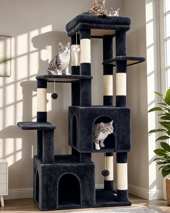 Globlazer Heavy Duty Cat Trees for Big Cats Maine Coon, F61, Dark Grey | Cat Tower for Indoor Large Adult Cats with Scratching Post, Extra Large Top Perch, Cat Condos, 61inch by Globlazer