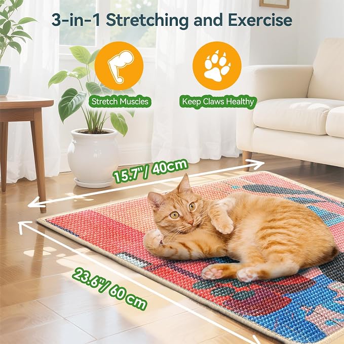 3-in-1 Sisal Cat Scratcher Mat 23.6x15.7 – Durable Scratch Rug Use for Floor & Wall with Adhesive Tape, Protects Couch, Carpet & Furniture, Anti-Slip, Pet-Safe for Indoor/Outdoor Cats, Pink Romance - Image 8