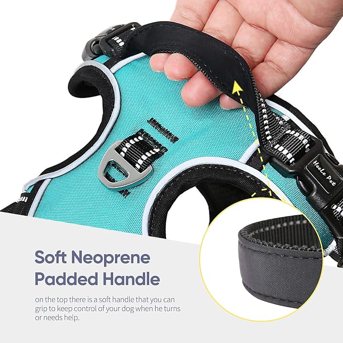 HEELE Dog Harness, No Pull Adjustable Padded Reflective Harness for Small Medium Large Dogs with Handle for Walking Training, Turquoise, XL | Reflective Front Clip Vest with Control Handle, No Choke, Adjustable 2 Metal Rings for Outdoor Walking Training - Image 4