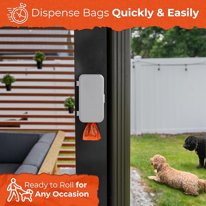 PEXTER Dog Poop Bag Dispenser - Outdoor or Indoor Pet Waste Bag Dispenser Station - Stick-On or Screw-On Wall Mount - Poop Bags Storage Outdoor Container - Includes 4 Doggie Bag Rolls (Gray) - Image 4