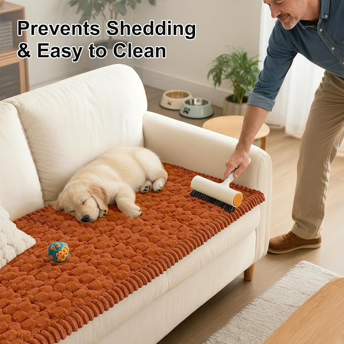 Smiry Non Slip Couch Covers for Dogs, Scratch Resistant Pet Sofa Protector | Machine Washable Soft Fuzzy Thick Furniture Cover for Sofa Loveseat Sectional Large Dogs, Rust, 27.6" x 82.7" - Image 6