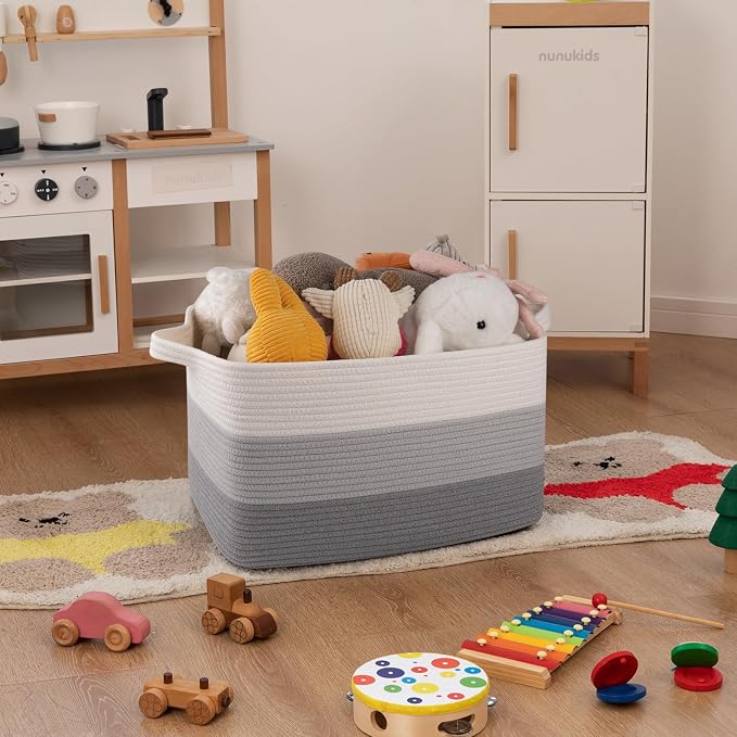 OIAHOMY Woven Blanket Basket Laundry Basket Dog Toy Basket Gradient Grey | Large Storage Basket,Baby Basket,Toy Storage,Woven Rope Basket for Blankets,Blanket Storage for Living Room - Image 2