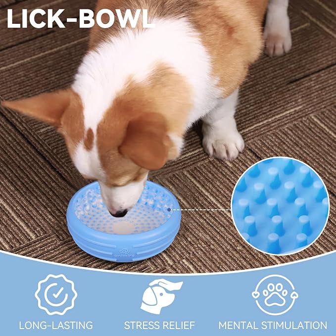 Dog Lick Bowl, Animire Freeze Lick Mat for Dogs, Non-Slip Slow Feeder Licking Bowl Enrichment Treat for Distraction Anxiety Relief, Food Grade Silicone, Dishwasher Safe(Baby Blue,L) - Image 5