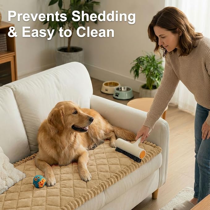 Smiry Non Slip Couch Cover for Dogs, Fuzzy Plush Pet Sofa Protector | Washable Furniture Cover for Large Dogs & Cats, Scratch & Dirt Resistant, For Sectional Sofa, Camel, 43"x63" - Image 8