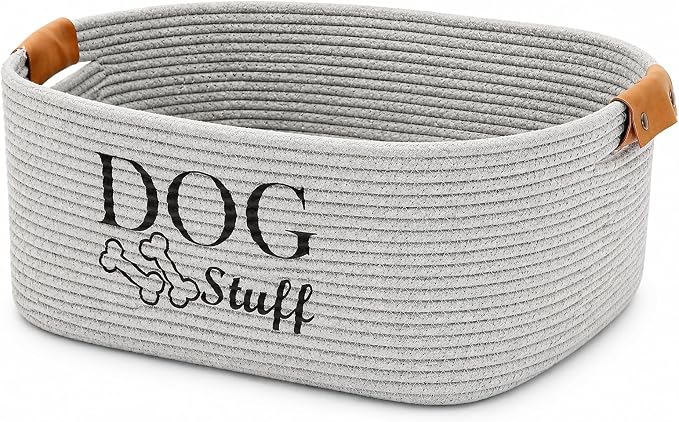 Geyecete Square Dog toy basket storage Cotton Rope Storage Basket Pet/Pet Toy And Accessory Storage Bin Doy Toy Box-Gray by Geyecete