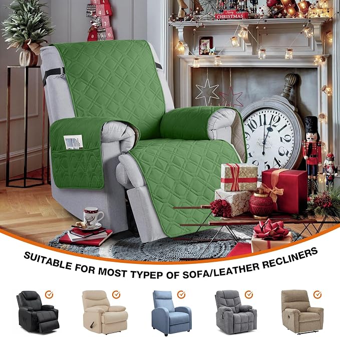VANSOFY 100% Waterproof Recliner Chair Covers Washable, Vine Green, 30" | Non-Slip, Slipcover with Pocket, Furniture Protector, Elastic Straps, Chair Cover for Pets, Dogs - Image 5