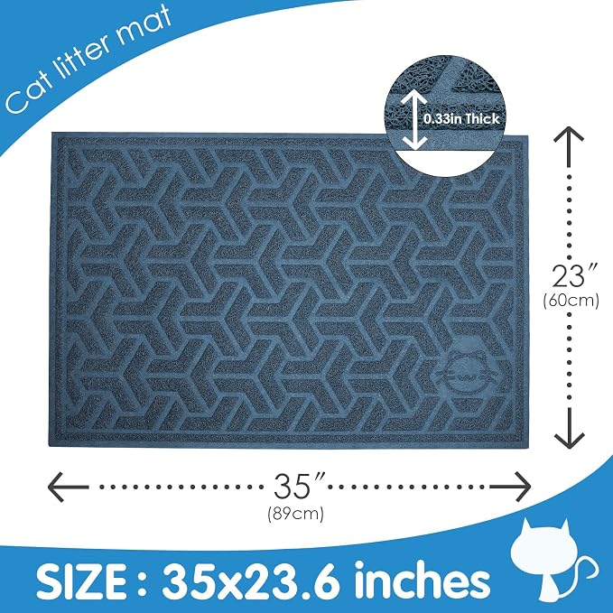 UPSKY Waterproof Cat Litter Mat Large 35" x 24" Soft on Kitty Paws, Blue | Litter Box Mat, Cat Litter Mat Litter Trapping Mat, Waterproof Scatter Control, For Indoor Cats, Easy to Clean - Image 3
