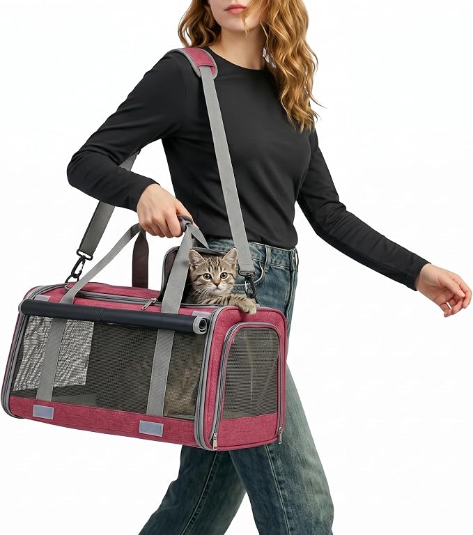 Pet Carrier for Medium-Small Cats, Collapsible Cat Carrier and Soft-Sided Pet Carrier for Medium Big Cats and Puppy Up to 17lbs, 2-Way Entry with Privacy Cover, Travel Bag L18.9”X11.42”X11.42” by TuffYuki
