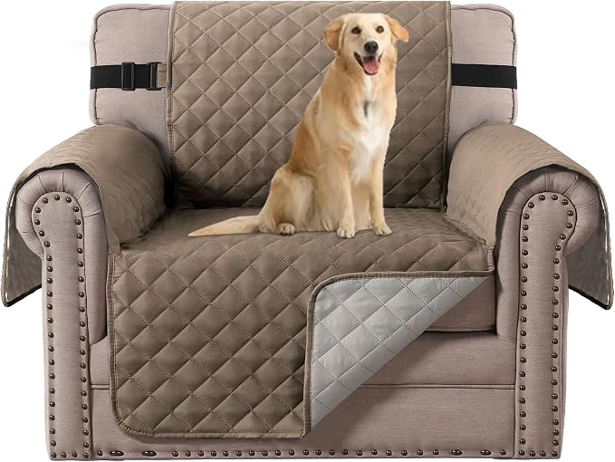 H.VERSAILTEX Water Repellent Chair Slipcover Reversible Stain and Dog Tear Resistant Slipcover Durable Furniture Protector with Elastic Strap Washable Chair Cover for Pet(Armchair, Taupe Brown/Beige) by HVERSAILTEX