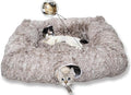 XxingSheep 4 Cave Shuttled XL Cat Tunnel Bed for Indoor Cats Peekaboo Toy Donut with Warm Mat, Yellow-Brown by XxingSheep