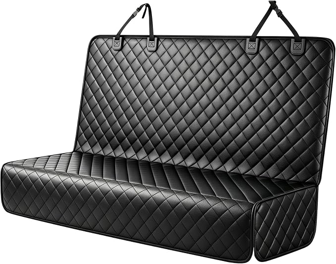 PETICON Waterproof Scratchproof Pet Bench Seat Covers for Cars, SUVs | Nonslip Durable Back Seat Cover for Dogs, PU Leather, Side Flaps, Full Bench, Easy Install by PETICON