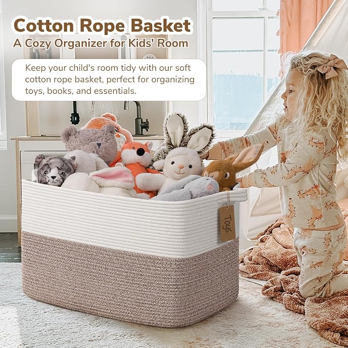 Goodpick 75L Extra Large Woven Rope Blanket Basket, Rectangle, Brown | 22" × 17" × 12" Decorative Storage Basket for Pillows & Clothes, Fits Living Room & Nursery Organization, Handles - Image 2