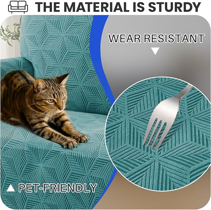 YEMYHOM 1 Piece Stretch Chair Sofa Slipcovers Couch Covers for 1 Seat, Jacquard Armchair Covers with Non-Slip Elastic Bottom, Thickened Furniture Protector for Dogs Pets kids (Small, Peacock Blue） - Image 6