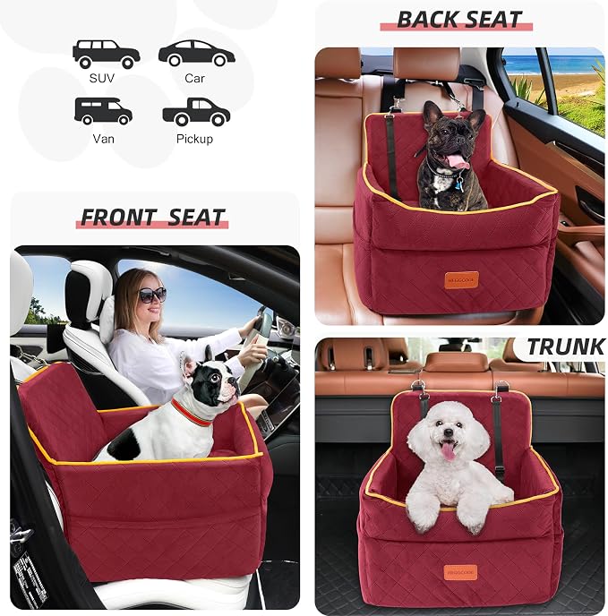 HEGGCOOE Dog Car Seat for Small Medium Dogs, Memory Foam Puppy Dog Booster Seat with Thick Cushion for Dogs Under 35lbs, Detachable Washable Pet Car Seat Travel Bed with Storage Pockets,2 Safety Belts - Image 5