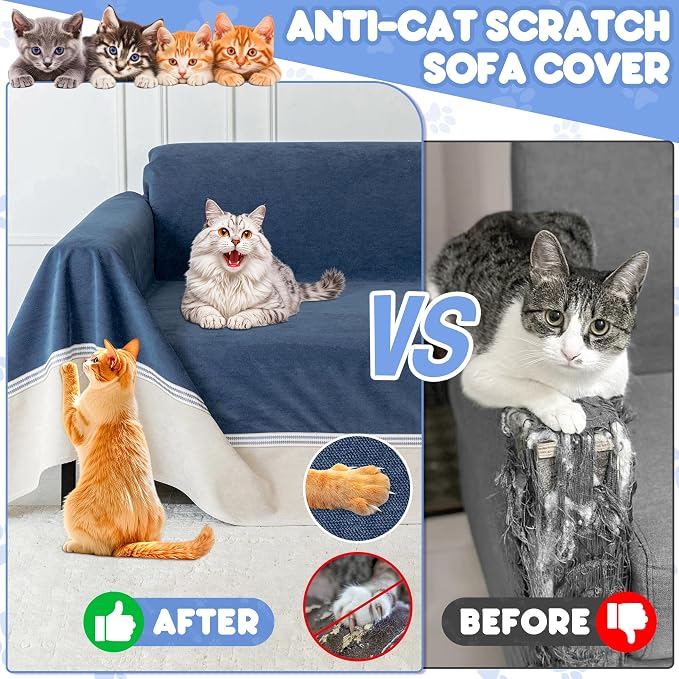 Loiion Cat Scratch Proof Furniture Protector Waterproof Sofa Cover 150"x91" | Pet-Friendly Couch Protector, Anti-Scratch & Anti-Slip Sofa Cover For Cats Dogs Kids, Machine Washable - Image 2