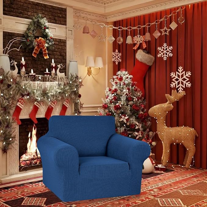 KEKUOU Stretch Chair Sofa Slipcover, Single Couch Cover,Classic Blue | 1-Piece Washable Sofa Cover,Pet Friendly (31"-55") Furniture Protector Soft Jacquard Elastic Bottom for Dogs & Kids - Image 2