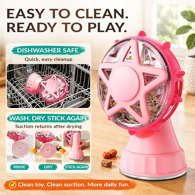 Interactive Cat Toy with Treat Dispenser & Wand Teaser Indoor Cats(Pink) | Stable Suction Base Design|Adjustable Treat Opening|Indoor Cat Boredom Relief|Hunting Instinct Stimulation - Image 5