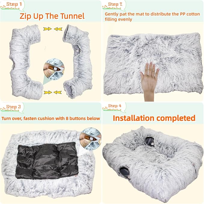 XxingSheep 4-Cave Plush XL Cat Tunnel Bed Indoor Cats Peekaboo Toy Mat Pink | Plush XL Cat Tunnel Bed, 4-Cave Peekaboo Toy, Cozy Donut Mat for All Cats - Image 6