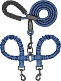 Double Dog Leash, 360° Swivel, No Tangle, Large, True Navy | Dual Leash for Two Dogs, Split Leash, Shock-Absorbing Bungee, Padded Handle, Heavy-Duty Rope by iYoShop