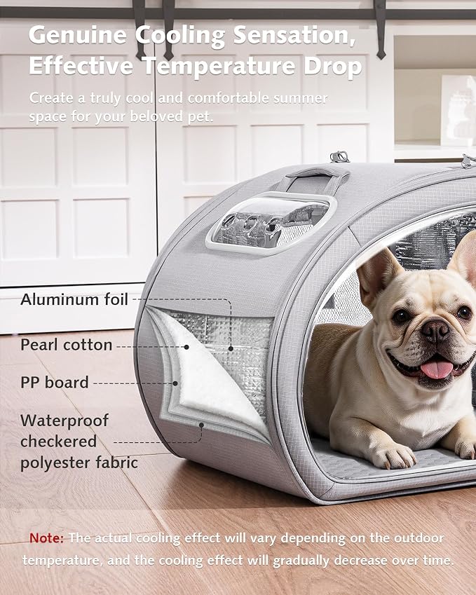 Pecute Cooling Dog House,with Cooling Mat for Small Dogs,Cat Bed,L,Gray | 6 Ice Packs for Cooler,Aluminum Film Insulation System,Breathable, Cool, Safe, and Sturdy AC Room for Cats in Hot Summer Days - Image 4