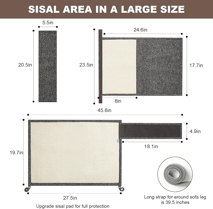 Upgraded Cat Scratch Sisal Sofa Protector,Furniture Couch Protector from Cat Scratching with Natural Sisal Full Cover 27.5''L*19.7''W(Right Hand) - Image 2