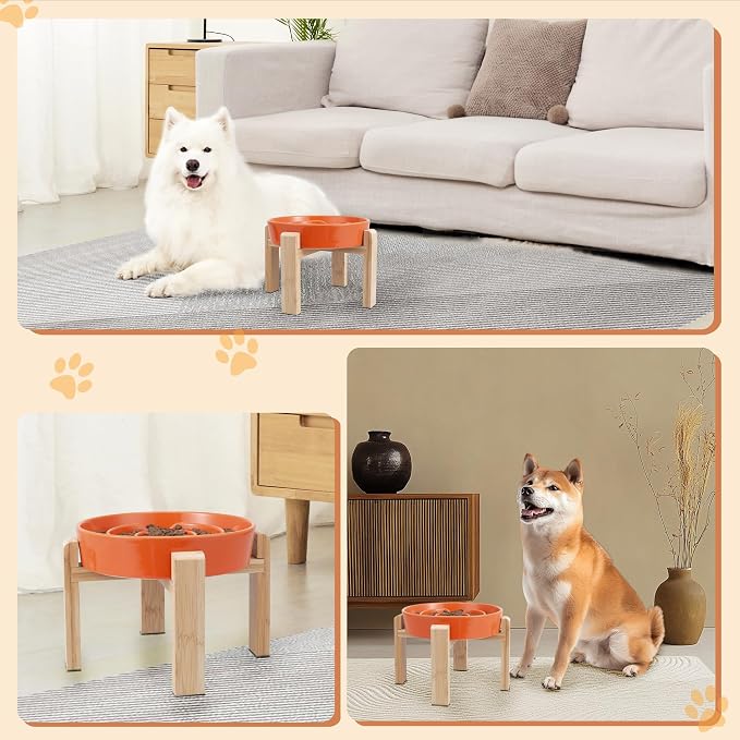 Elevated Slow Feeder Dog Bowl, 8.8" Ceramic Maze Dog Bowl with Stand | 3.2 Cups Slow Feeding Dog Dish for Fast Eaters, 7" Tall Anti-Slip Raised Slow Feeder for Medium to Large Breeds, Orange - Image 6