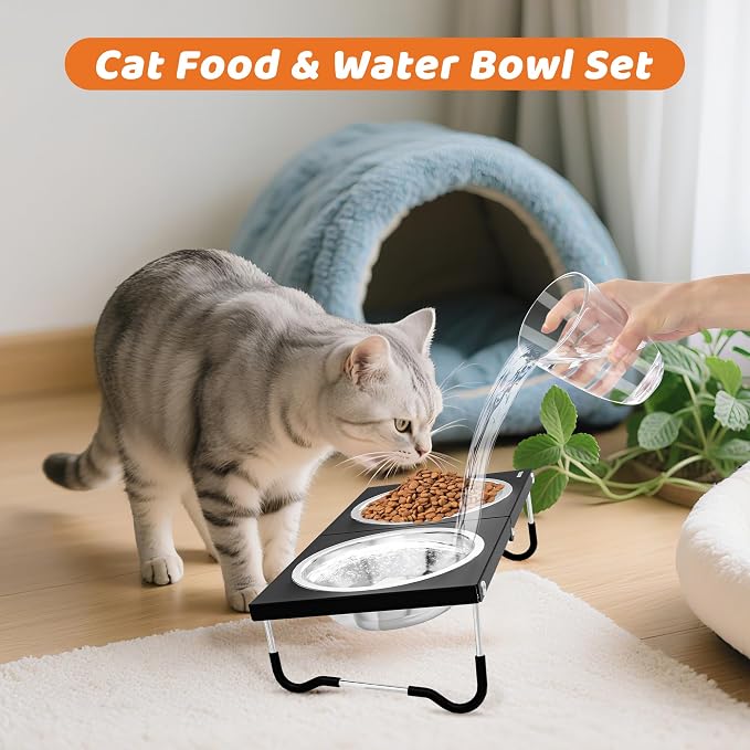 Upgraded Raised Cat Bowls,Elevated Bowls for Indoor Cats with Height Stand,Non-Slip Stainless Steel Cats Bowl,10° Tilted Cat Food Bowls (Black Collapse, 1Pack) - Image 5