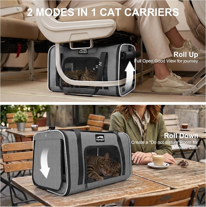 Soft-Sided Cat Carrier with Foldable Litter Box for Air Travel, Gray | A compact soft-sided carrier with a foldable litter box and organized storage for flights, car trips and hotel stays. - Image 3