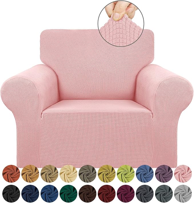 KEKUOU Stretch Chair Sofa Slipcover, Single Couch Cover,Dusty Pink | 1-Piece Washable Sofa Cover,Pet Friendly (31"-55") Furniture Protector Soft Jacquard Elastic Bottom for Dogs & Kids by KEKUOU
