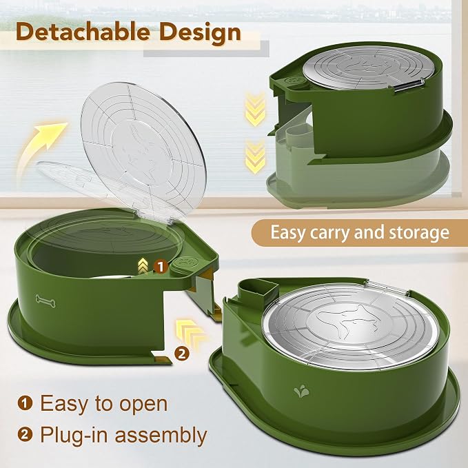 Newget 304 Stainless Steel Dog Bowl Set with Lids, 24oz Foldable Pet Dishes | Dual Food & Water Pet Bowl, Anti-Skid, Keeps Food Fresh, Easy to Install, for Small - Large Dogs/Cats - Indoor & Outdoor Use - Image 8