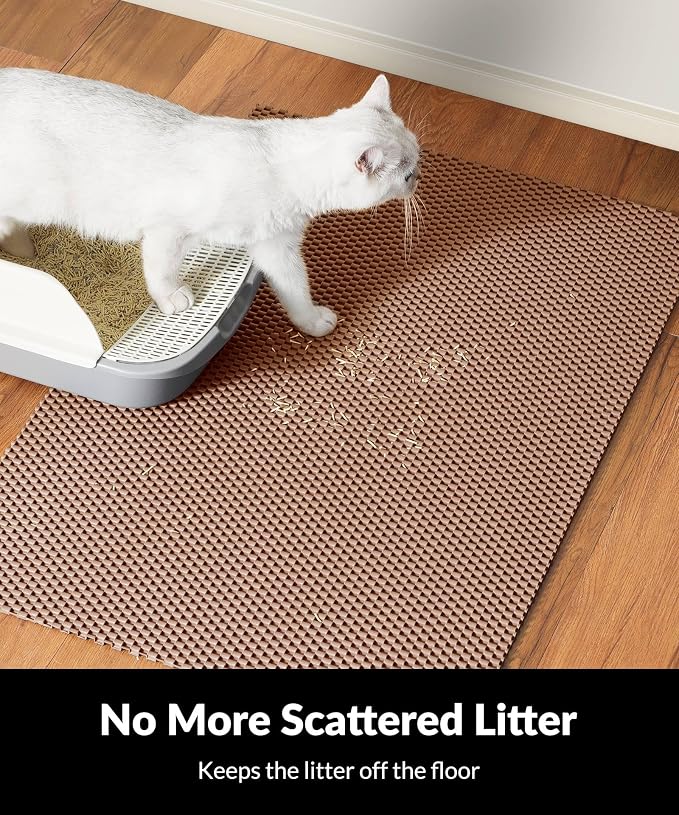 Cooyes Cat Litter Mat - Cut to Fit Any Place, 47"x35" Extra Large Litter Trapping Mat for Litter Box, Easy to Clean, Waterproof & Non-Slip Kitty Pad, Scatter Control to Protect the Floor (Khaki) - Image 3