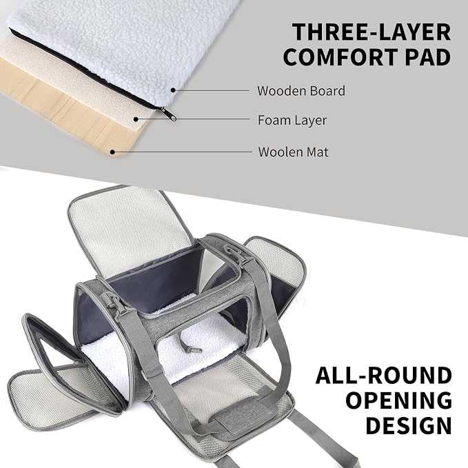 Cat Carrier, Soft-Sided Airline Approved Pet Carrier Case with 4 Ventilated Windows for Cats and Dogs Under 10-25Lbs (17.0 L x 11.0 W x 11.0 H Inch, Grey) - Image 2