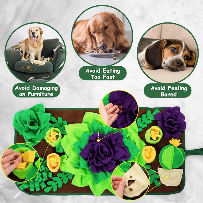CiyvoLyeen Snuffle Mat for Small & Medium Dogs and Cats, 30.7''x 15.7'' Dog Feeder Puzzle Enrichment Game, Slow Eating Feeding Mat, Foraging Mat for Rabbit, Pig, Stress Relief Puppy Gift for Pet Lover - Image 4