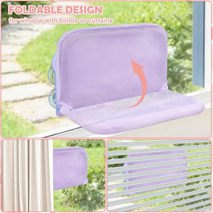 2 Pack Cat Window Perch,Cat Window Hammock Cordless Foldable Window Bed with 4 Large Strong Suction Cup,Reversible Cushion Cover,Metal Frame Easy to Adjust Window Seat Holds up to 40lbs(Purple) - Image 5