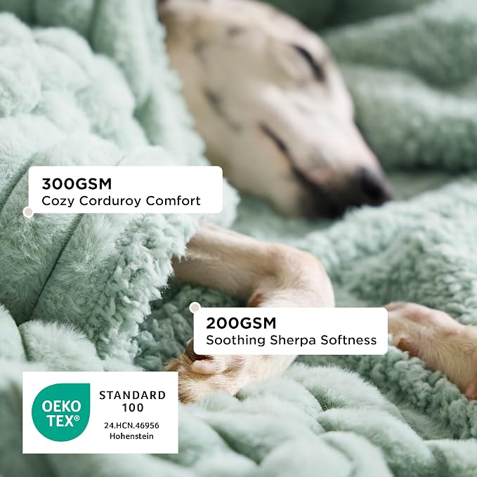 Bedsure ComfyFleece™ Waterproof Blanket for Bed, Twin（60"x80"） Garden Green | Soft Plush Couch Bed Cover Corduroy Fleece for Furniture Protector, Cozy Calming Reversible Dog Blankets for Large Dogs Pet - Image 2