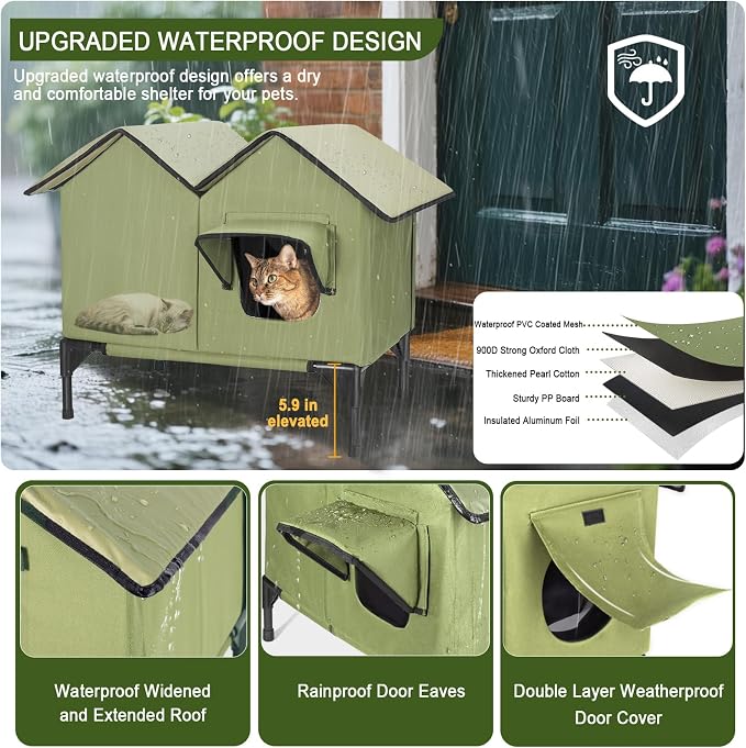Heated Cat House for Outside Winter, Large Heated Outdoor Cat House Weatherproof, Elevated Bed, Escape Door, Insulated Outdoor Cat Shelter with Heater for Multiple Cats Feral Stray Kitty, Easy Setup - Image 3