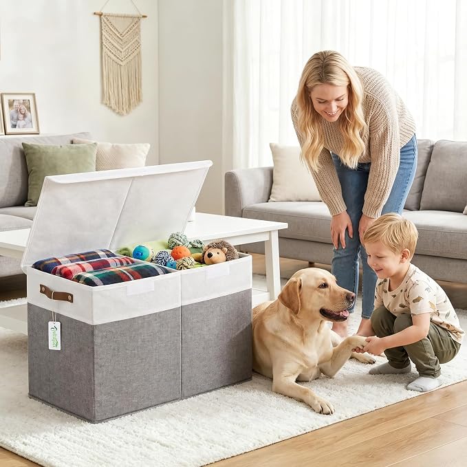 Bagnizer Large Toy Storage Box with Lids, Collapsible Sturdy Baby Storage Organizer Chest Bin Basket for Kids, Boys, Girls, Playroom, Nursery, Bedroom, Closet 25"x13"x16" (Gray and White) - Image 6
