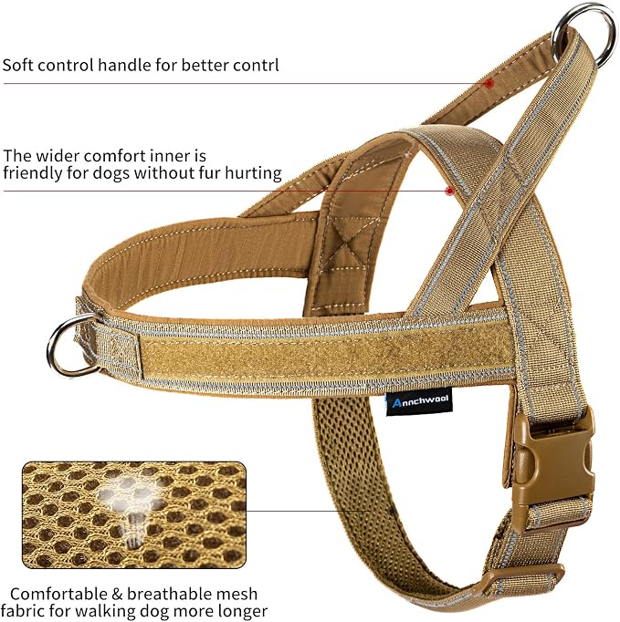 Annchwool No Pull Dog Harness with Padded Handle+5 Ft Leash,Reflective Strip Escape Proof and Quick Fit to Adjust Dog Harness,Easy for Training Walking for Small & Medium and Large Dogs(Brown-Set,M) - Image 4
