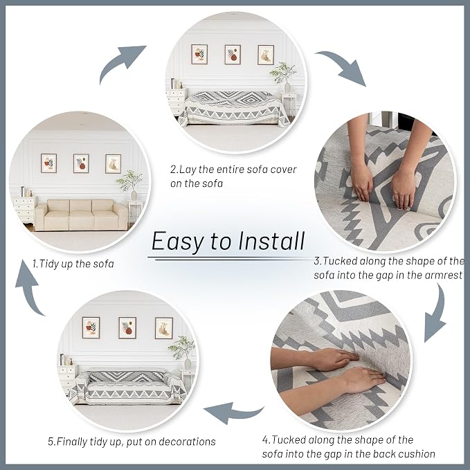 MYSKY HOME Boho Couch Cover for Dogs Washable Grey Rhombic Couch Sofa Protector for Loveseat Sofa with Pets Friendly Chenille Geometric Sofa Covers Soft Durable Farmhouse Sofa Slipcovers, 71" X102" - Image 6