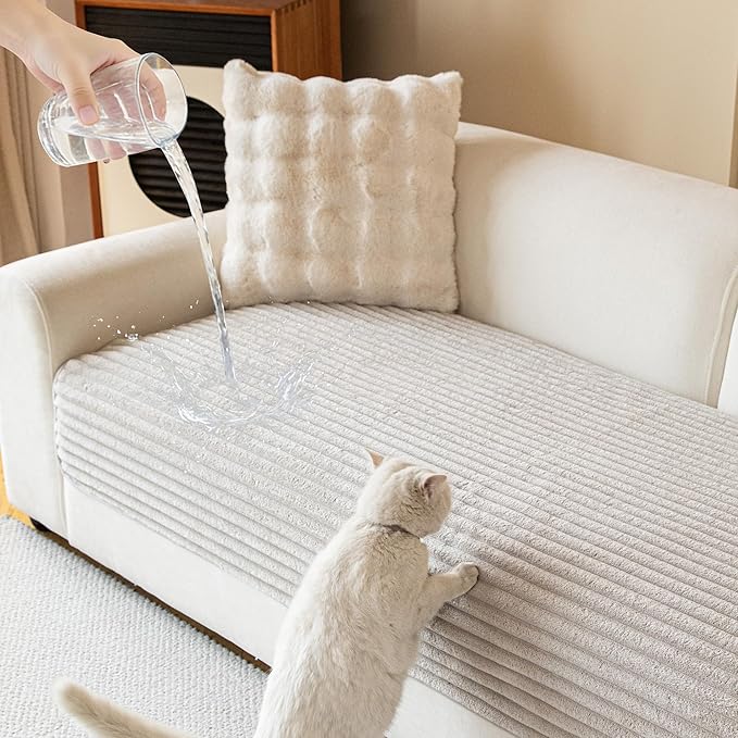 MYSKY HOME 100% Waterproof Couch Cover, Couch Covers for Dogs Washable, Non Slip Couch Covers for 3 Cushion Sofa Pet Friendly, Sofa Covers Washable Slipcover Dog Couch Cover Protector, Oat, 35"x82.7" by MYSKYHOME
