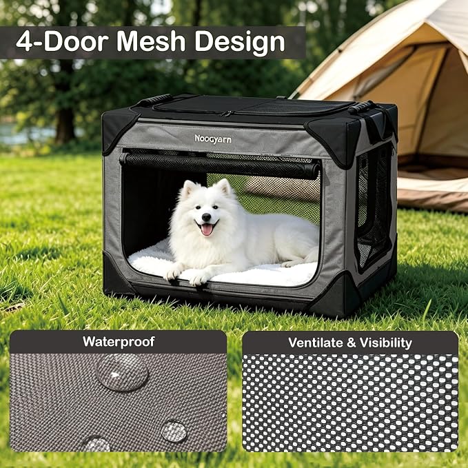 26" L Collapsible Dog Crate for Small Dogs and Cats, Soft Pet Crate with 4-Door Mesh, Portable Dog Kennel for Travelling, Dark Grey - Image 6