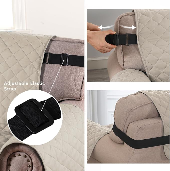 H.VERSAILTEX Sofa Protector for Dogs/Cats/Pets Sofa Slipcover Quilted Furniture Protector with Non Slip Elastic Strap Water Resistant Sofa Covers Seat Width: 66" (Sofa, Pale Oak) - Image 4