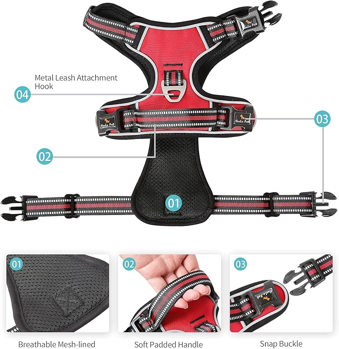 HEELE Dog Harness, Reflective Front Clip Vest with Control Handle, Red, M | Soft Breathable Padded for Medium Harness, No Pull No Choke, Adjustable 2 Metal Rings for Outdoor Walking Training - Image 6