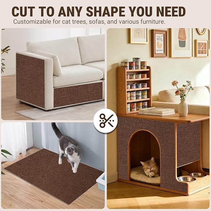 Cat Scratch Furniture Protector, DIY Cat Scratching Mat for Couch, Sofa, Wall,Cat Post,Cat Tree Durable Furniture Guards Couch Scratcher from Cats Claws Scratching for Indoor(39.4x15.8 Brown) - Image 5