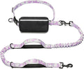 Hands Free Dog Leash with Zipper Pouch, White-Purple Mix, Large | Waist Leash, Dual Padded Handles, Shock-Absorbing Bungee, Adjustable Waist Belt, Walking and Running by iYoShop
