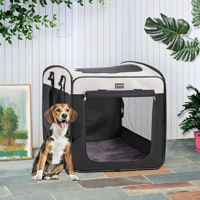 DONORO Dog Kennels and Crates for Medium Dogs, Portable Pop Up Indoor Pet Cage with Sturdy Wire Frame, Collapsible Travel Crate Soft Sided Cat Bag Escape Proof (Black, 24.0" L x 16.0" W x 19.0" H) - Image 4