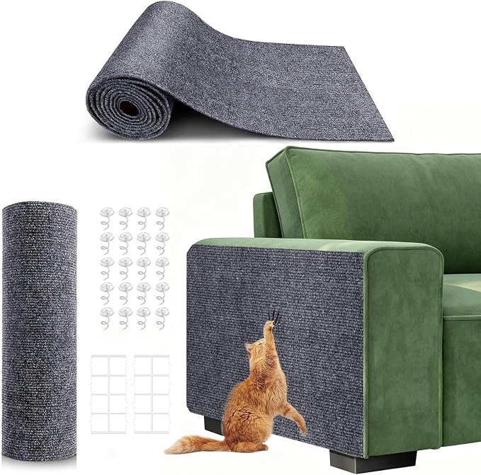 78.7"X15.8" Self-Adhesive Cat Scratching Mat - Durable Couch Protector from Cat Claws, DIY Furniture Protector from Cats Scratching, Sticky cat Scratch Wall mat- No Residue, Safe for Cats (Dark Grey) by Unknown