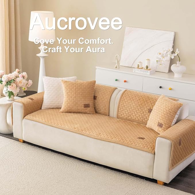 Washable Velvet Dog Couch Cover, Plush Pet Sofa Furniture Protector for 2-3 Cushion Couch, Non-Slip Washable Cover for Dogs(1PC/27.6"x59.1",Khaki) - Image 3