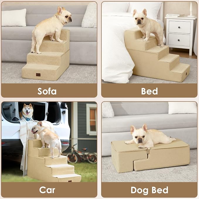 EHEYCIGA Dog Stairs for Bed 18" H, Dog 4-Steps for High Bed, Graige | Pet Steps for Small Dogs and Cats, Non-Slip Balanced Pet Ramp Indoor - Image 7
